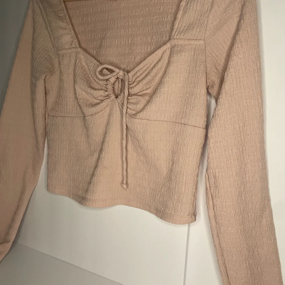 Square-Neck Ribbed Drawstring Top — Blush - Picture 2 of 4